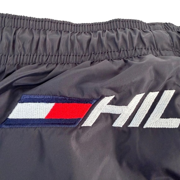 Vintage Hilfiger Athletics Pants Mens XL Black Nylon Fully Lined Ankle Zip